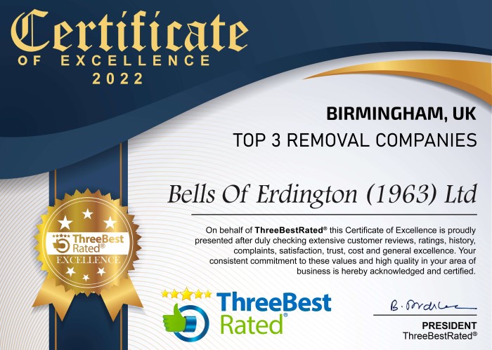 Three best rated bells of erdington house removals 2022